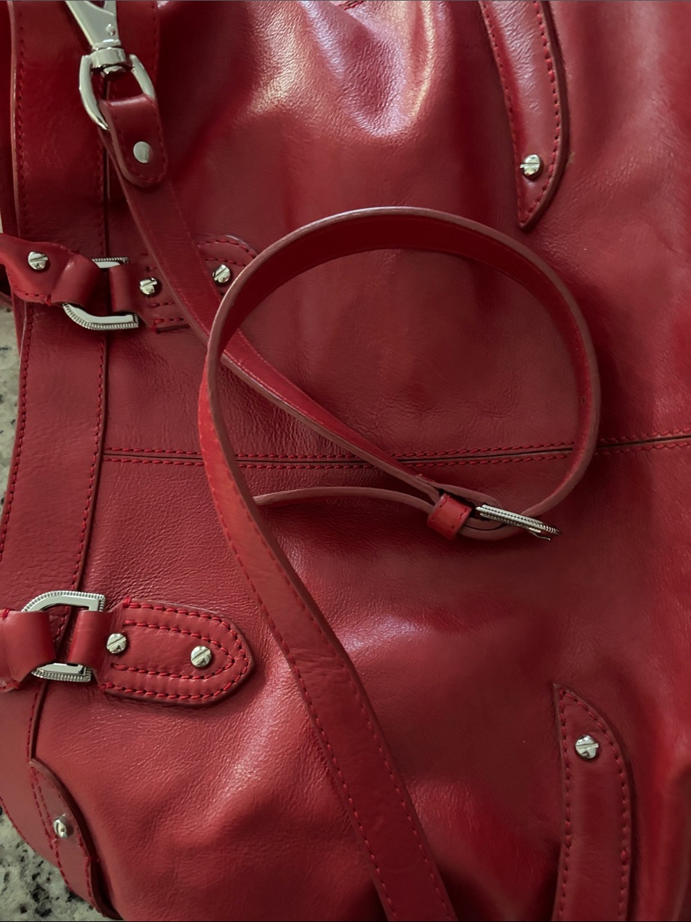 Cole Haan Red Leather Shoulder Hobo Tote Bag, Multiple Pockets, Like New - Picture 13 of 13